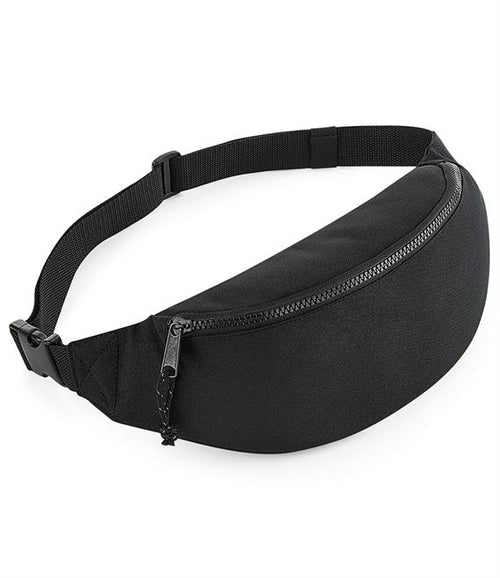 Recycled black bum bag with zip pockets and adjustable strap