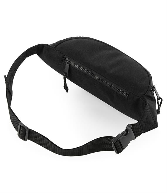 Back of recycled black bumbag with discreet zip pocket