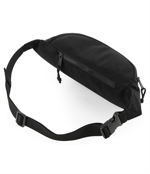 Back of recycled black bumbag with discreet zip pocket